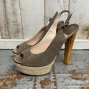 Baldan Suede Peep Toe Platform Slingback Heels